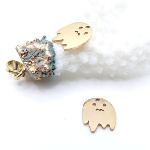H11n090la8862 – lot de 1 pendentif fantôme 13mm, acier inoxydable doré à l'or fin 18k, placage ionique