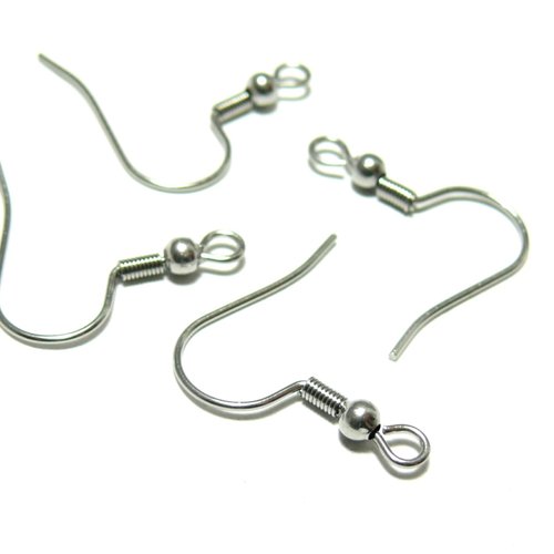 H11m28806pb – lot de 20  crochets boucles d’oreilles avec ressort et bille – 20 mm – acier inoxydable 316 argenté