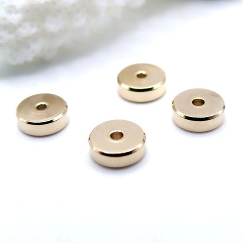 H11p32704g – lot de 8 perles intercalaires rondelles 6 par 2mm, trou 1.2mm – acier inoxydable 304 doré à l’or fin 24k