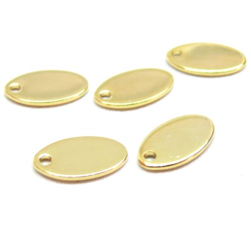 H11h55738g – lot de 10 pendentifs médaillon ovale 9mm – acier inoxydable 304 doré à l'or fin 24k
