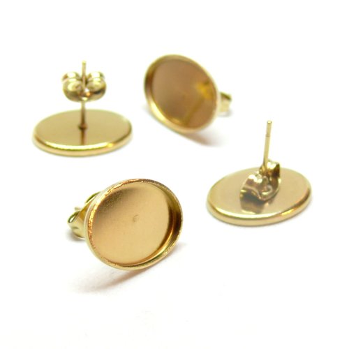 H11f14803g – lot de 4 supports de boucles d’oreille puce ovales 14x10mm – acier inoxydable 304 doré placage ionique
