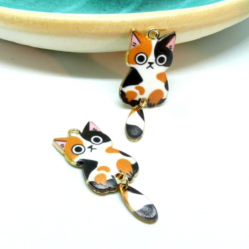 H11q10212f – lot de 4 pendentifs breloques chat émaillé 39mm – métal doré