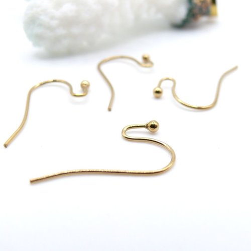 H11e14509c – lot de 4 boucles d’oreilles crochets 21 mm avec bille – acier inox 304 – doré à l’or fin 18k, placage ionique (ip)