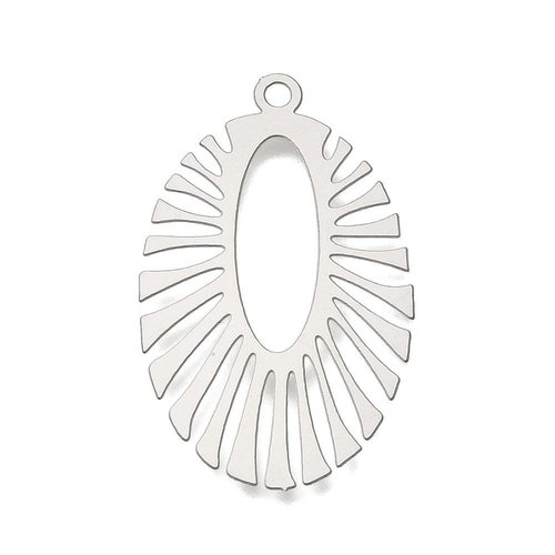 H11g39607p – lot de 6 estampes pendentif art déco ovale 36 mm – acier inoxydable – argent platine