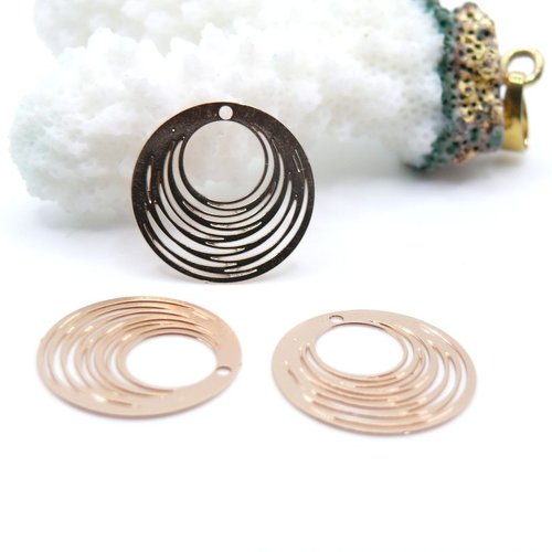 Ps110923400 – lot de 20 estampes pendentifs filigrane cercle 15.5 mm – métal doré