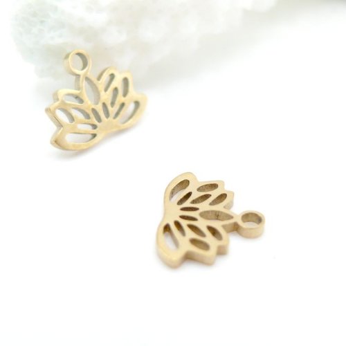 H11t05929g – lot de 4 pendentifs mini fleur de lotus yoga 7.5x9.5mm – acier inoxydable 304 doré 18k, ionique