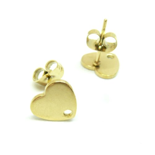 H11i18307a07g – lot de 4 boucles d’oreille puce cœur 12x9mm – acier inoxydable 304 doré 18kt ionique