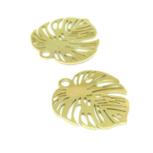 H11h6322g- lot de 1 pendentif feuille montserrat 20.5mm, acier inox 316doré 24k, ionique