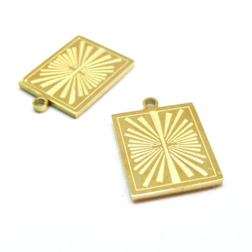 H11m31715g – lot de 1 pendentif rectangle 21mm – acier inoxydable 316l doré 18k placage ionique