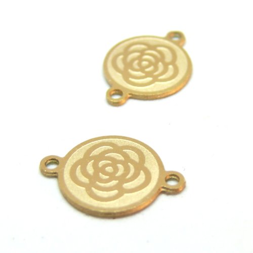 H11h38309g – lot de 2 connecteurs médaillon fleur 11mm – acier inoxydable 304 doré ionique