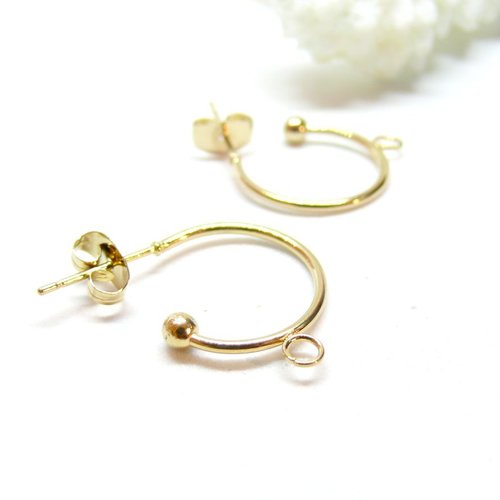 Bu112210250852463268 – lot de 2 boucles d'oreilles puces créoles 15mm avec anneau – acier inoxydable 304 doré ionique