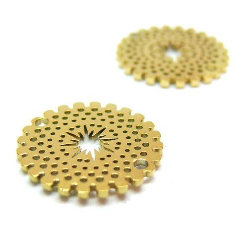 H11h17714g – lot de 1 connecteur cercle dentelle 15mm – acier inoxydable 304 doré à l'or fin 18k placage ionique