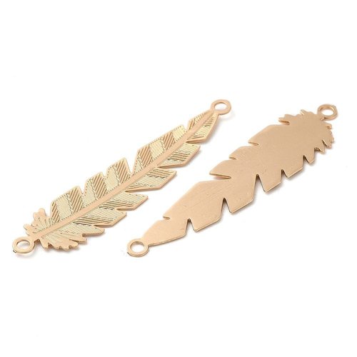 H11q79218g– lot de 4 estampes filigrane connecteur plume 35mm laiton finition doré
