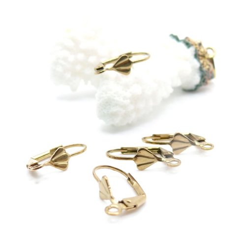 H11p36002ag – lot de 8 boucles d’oreilles dormeuses forme éventail 17 mm – acier inox 304  doré à l’or fin 18k, placage ionique