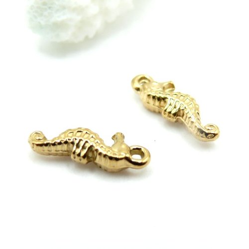 H11c11924eg – lot de 2 pendentifs hippocampe 3d 14.5 mm – acier inox 304 – doré à l’or fin 18k, placage ionique (ip)