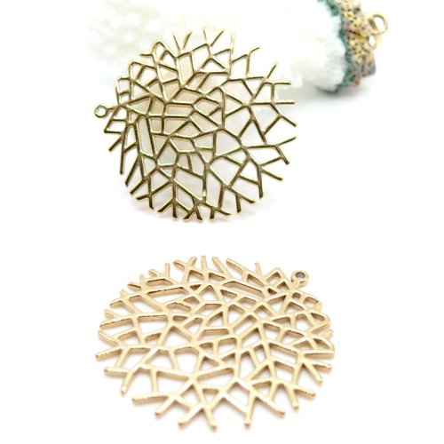 H11l30111g – lot de 1 pendentif branche, arbre, géométrique 30 mm – acier inoxydable 304 doré