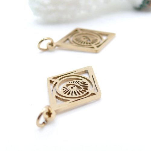 H11z11903g – lot de 2 pendentifs losange avec anneau, grigri, amulette 23 mm – acier inoxydable 304 doré à l’or fin 18k, ionique