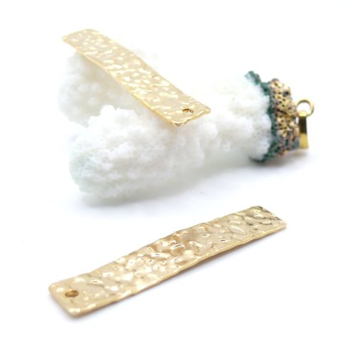 H11s15803g – lot de 2 pendentifs rectangle texturés 42 mm – acier inoxydable 304 doré à l’or fin 18k