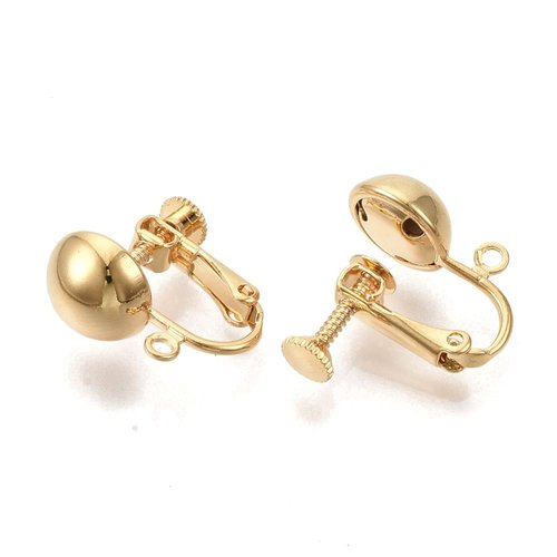 H11t05143g – lot de 2 boucles d’oreilles clips à vis avec anneau d’attache – laiton – doré à l’or fi mm – acier inoxydable