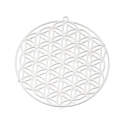 H11g39604p – lot de 4 estampes pendentifs fleurs de vie, mandala 37mm – acier inoxydable 304 argenté4 doré à l'or fin 18k, ionique