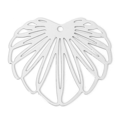 H11g39608p – lot de 4 estampes pendentifs feuille 35mm – acier inoxydable argenté