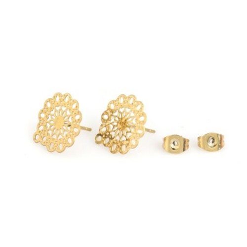 H11t05143g – lot de 2 boucles d’oreilles clips à vis avec anneau d’attache – laiton – doré à l’or fi mm – acier inoxydable