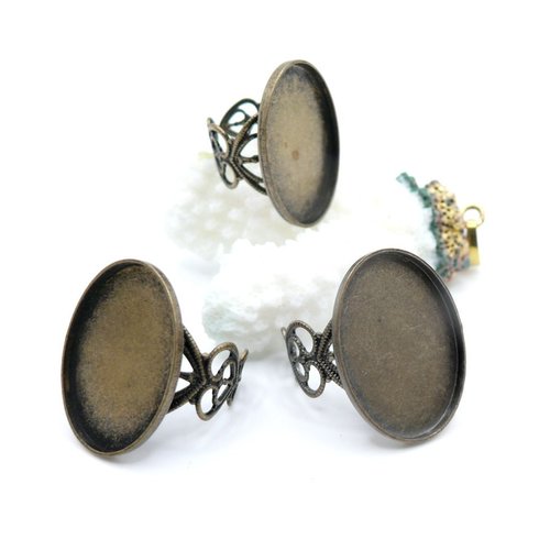 Lot de 4 supports de bague dentelle cœur 18x25mm br – support cabochon 18x25mm