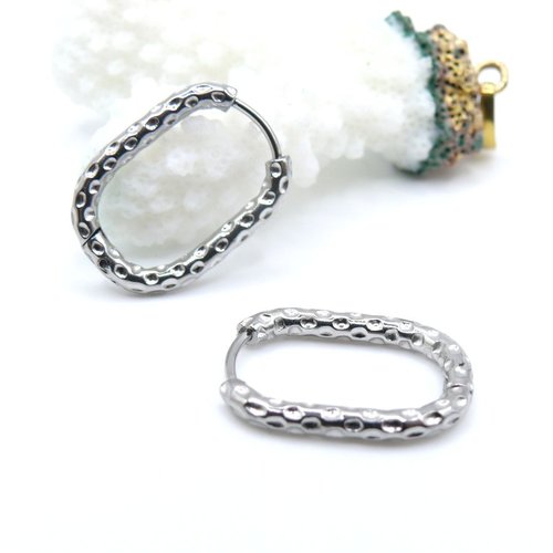 H11j02501fp – lot de 20 ou 40 boucles d’oreilles créoles tiges 40 mm – acier inoxydable 316 – finition argentée