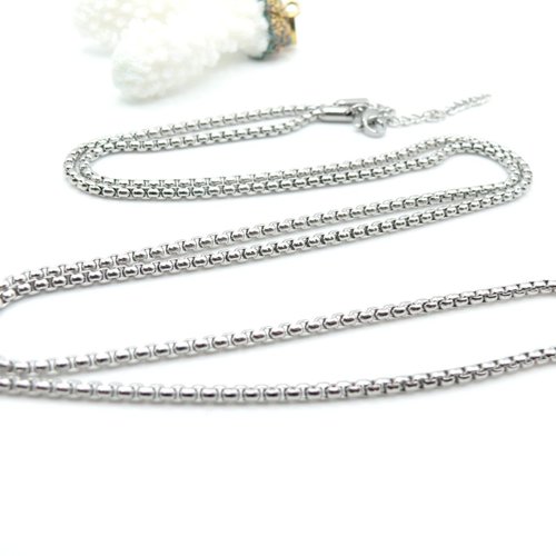 H11m174001d – lot de 1 sautoir 80 cm maille vénitienne 2.5 mm – acier inoxydable 304 argenté