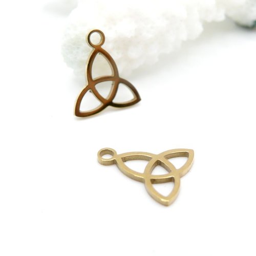 H11q201t172g – lot de 2 pendentifs nœuds trinité 13 mm – acier inoxydable 304 doré à l’or fin 18k ionique