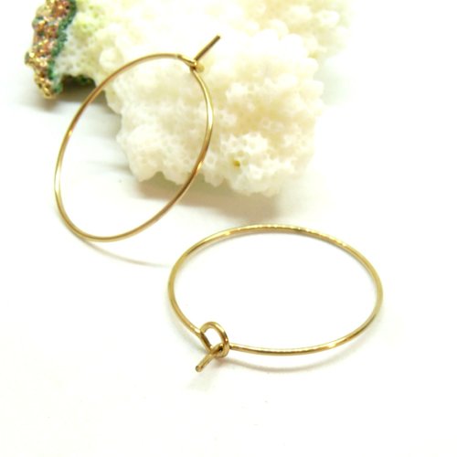 Hd16404g – lot de 6 boucles d'oreille créoles tiges 16mm – acier inoxydable chirurgical 316l doré à l'or fin 18k  ionique ip
