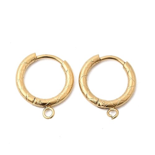 H11c16101g – lot de 2 boucles d’oreilles créoles travaillées 13.5 mm - acier inox 304 doré à l’or fin 18