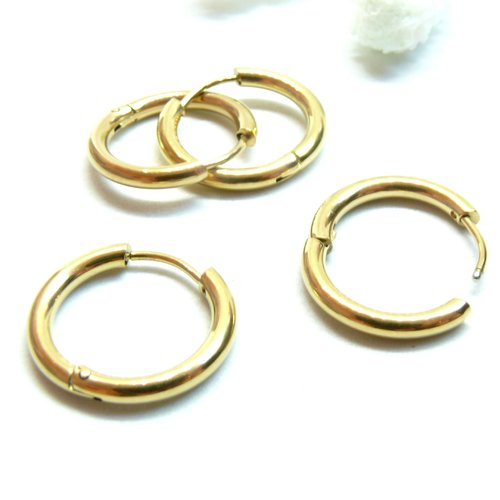 H11o08706c – lot de 2 créoles rondes 16 par 3mm – acier inoxydable 304 doré 18k plaqué ionique