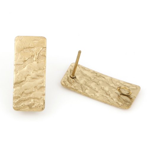 H11b03406g – lot de 4 boucles d’oreilles puce rectangle martelée 20mm avec anneau – acier inoxydable 304 doré, placage ionique