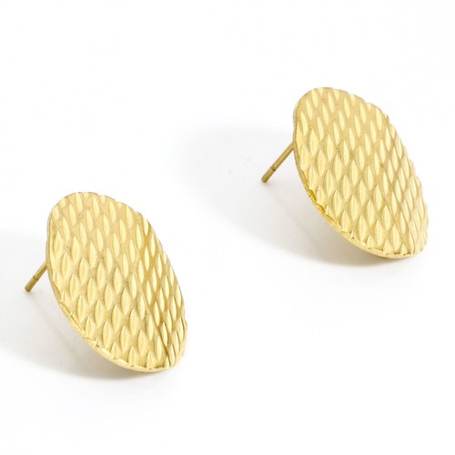 H11b04101g – lot de 2 boucles d’oreilles puce ovales travaillées – acier inoxydable 304 – dorée placage ionique