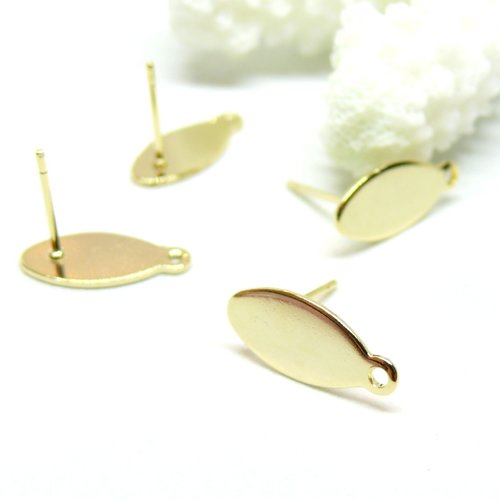 H11h43619 – lot de 4 boucles d’oreille puce ovale 15 x 7 mm avec attache et embouts – acier inoxydable 304 doré