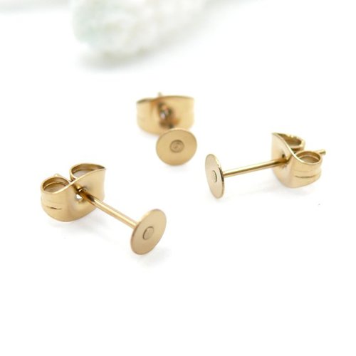H11h43624g4 – lot de 6 boucles d'oreille puce plateau rond 4mm – acier inoxydable 304 doré à l'or fin 18k placage ionique