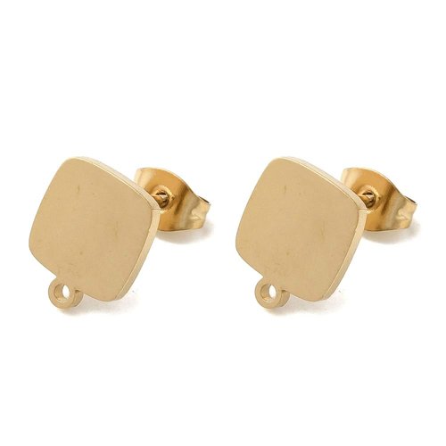 H11i20606g – lot de 4 boucles d’oreilles carré 11mm avec anneau d'attache et embouts poussoirs – acier inoxydable 304 doré,  ionique