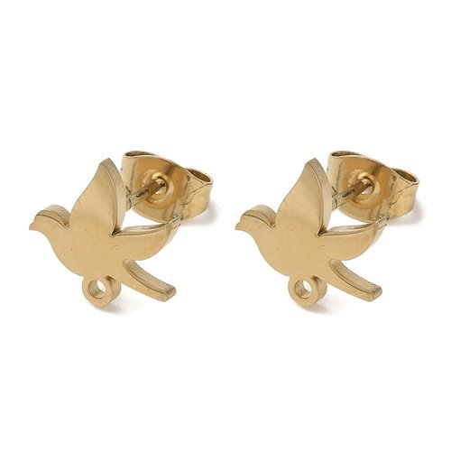 H11i20628g – lot de 4 boucles d’oreilles puce oiseau 10mm avec anneau d'attache et poussoirs acier inoxydable 304 doré, ionique