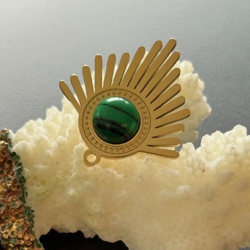 H11k23711g – lot de 1 pendentif éventail art déco 27 mm avec malachite synthétique – acier inoxydable 304 doré, placage ionique