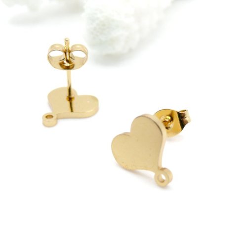 H11i20683g – lot de 4 boucles d’oreilles puce, tige coeur avec anneau d’attache 11 mm - acier inox 304 doré ionique
