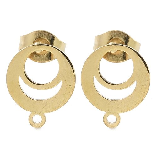 H11i20699g – lot de 4 boucles d’oreilles puce cercle art deco 11mm avec anneau d'attache et embouts acier inox 304 doré, ionique