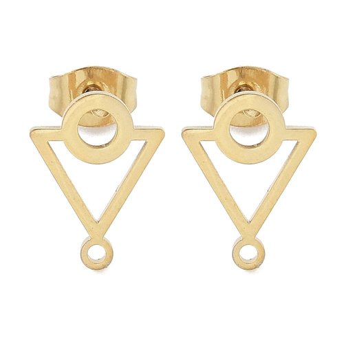 H11i206103g – lot de 4 boucles d’oreilles  puce triangle 12.5mm avec anneau d'attache et embouts – acier inox 304 doré, ionique