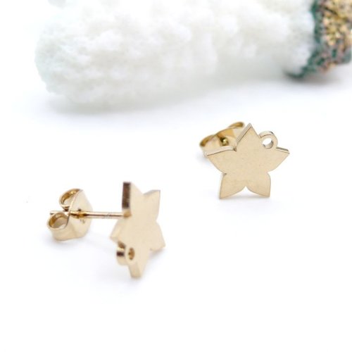 H11i206111g – lot de 4 boucles d’oreilles puce fleur avec attache 10 mm – acier inox 304 doré, ionique