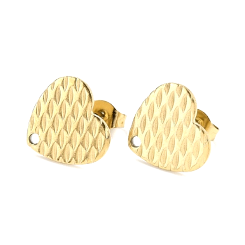 H11i18304bg – lot de 4 boucles d’oreilles puce cœur 13mm – acier inoxydable or 18kt placage ionique