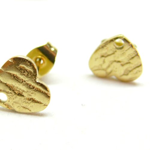 H11i18305ag – lot de 4 boucles d’oreilles puce cœur 9mm – acier inoxydable 304 or 18kt ionique