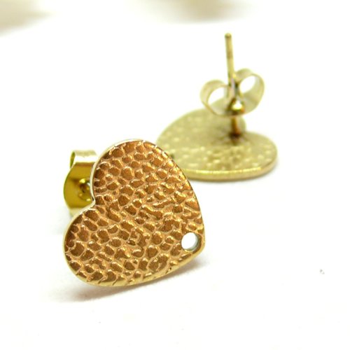 H11i18308bg – lot de 4 boucles d'oreilles puce coeur 13mm – acier inoxydable 304 doré 18k ionique