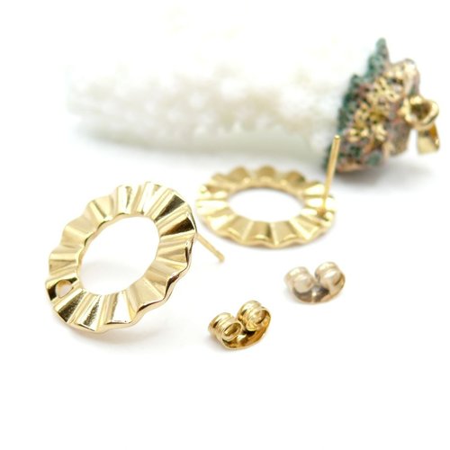H11i28521g – lot de 2 boucles d'oreilles puce cercle art déco avec trou 18mm – acier inoxydable 304 doré à l'or fin 18k, ionique
