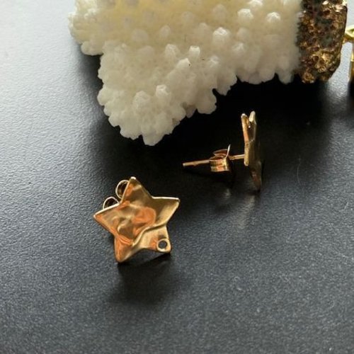 H11l024003g09 – lot de 4 boucles d'oreilles puce étoile martelée 12mm – acier inoxydable 304 doré 18k, ionique