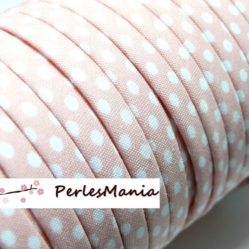 Ref 70480-31 – lot de 2 m ruban biais spaghetti à pois rose pâle 7mm – mercerie cordon pour bijoux